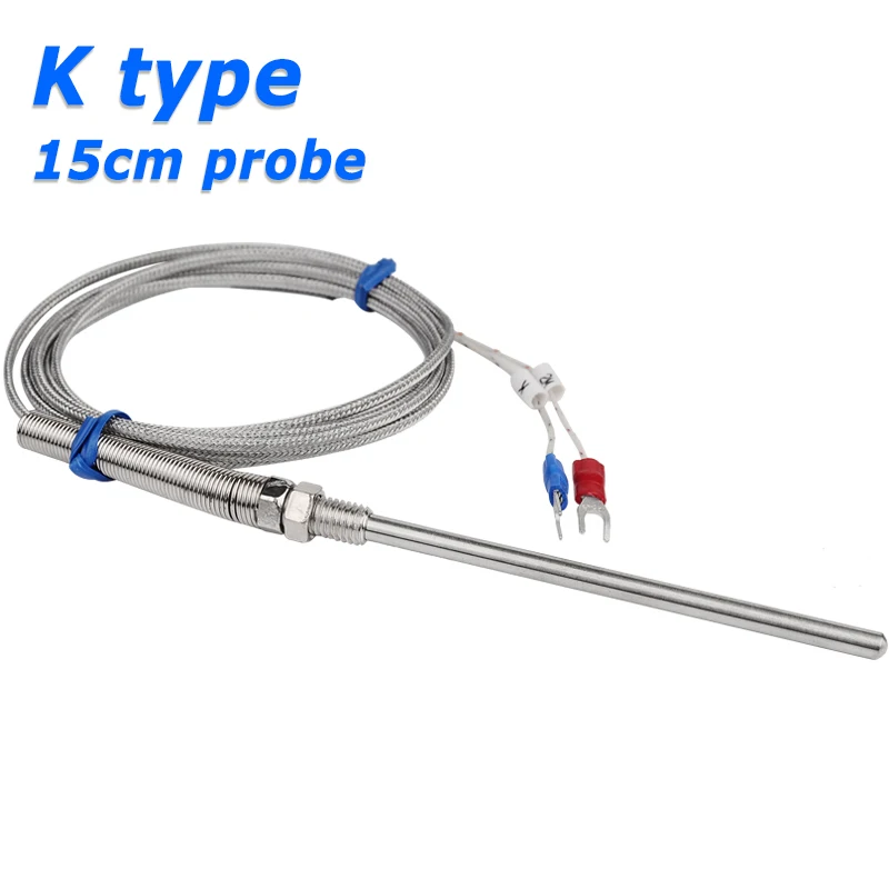 15cm Stainless Steel Probe Thermocouple Sensor K Type Tube with Wire Cable 0-400'C Degree for Temperature Controller Regulator