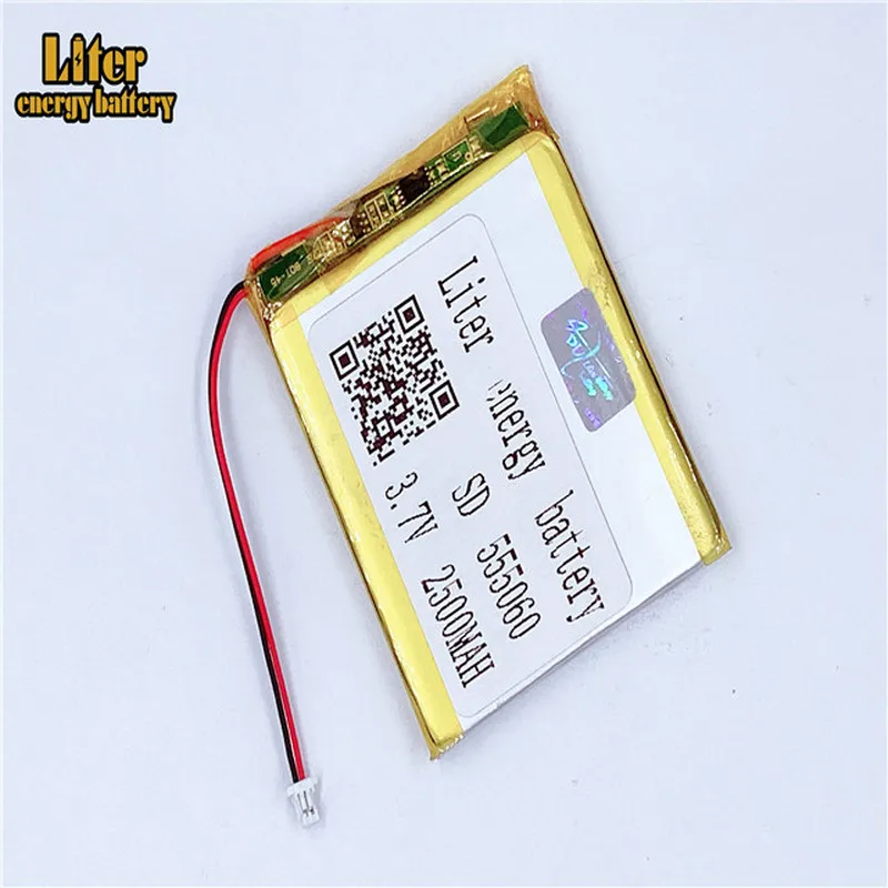 1.0 MM 2pin Cổng kết nối 555060 2500 mAh 3.7 V lõi pin Li-polymer Pin Lipo MP3 MP4 MP5 đồ chơi nhỏ E -Sách GPS PDA điện ngân hàng