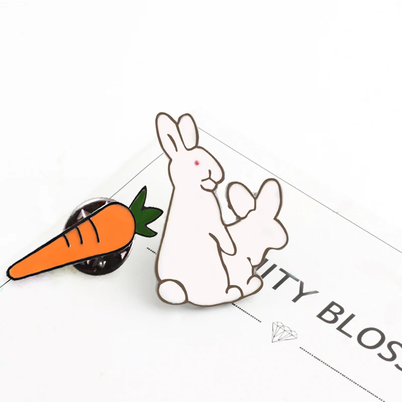 Creative White Rabbits Brooches Evil Animal Bunny Carrot Enamel Metal Pins For Women Coat Shirt Bag Jackets Collar Lapel Badge