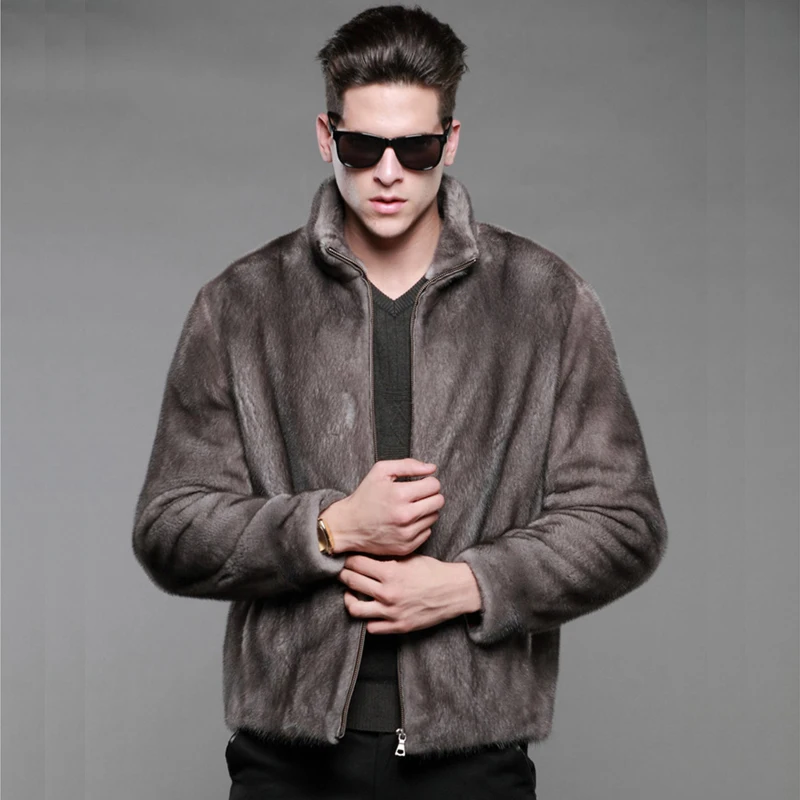 New fall and winter imitation mink fur coat men's mink full mink coat stand collar men fur trim short style jacket