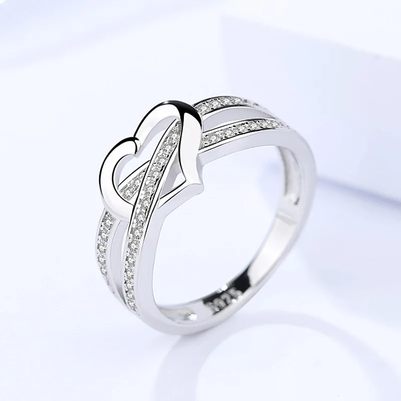 Fashion 100% genuine 925 Sterling Silver Rings For Women Retro cubic zirconia stone S925 silver heart ring for ladies