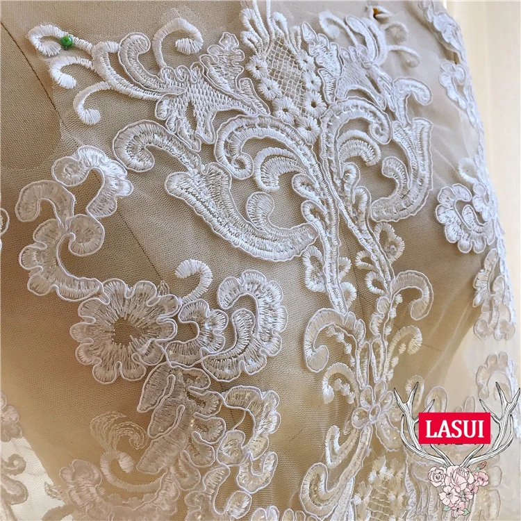 LASUI 48*63 cm New luxury embroidery cord  flowers lace applique Exquisite handmade diy wedding dress back accessories 0302