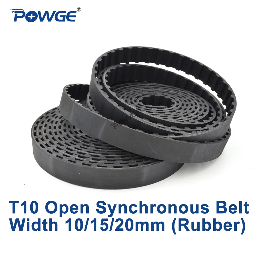 POWGE Metric Trapezoid T10 Open Synchronous Belt width 10/15/20mm pitch 10mm Rubber Neoprene fiberglass T10 Timing belt pulley