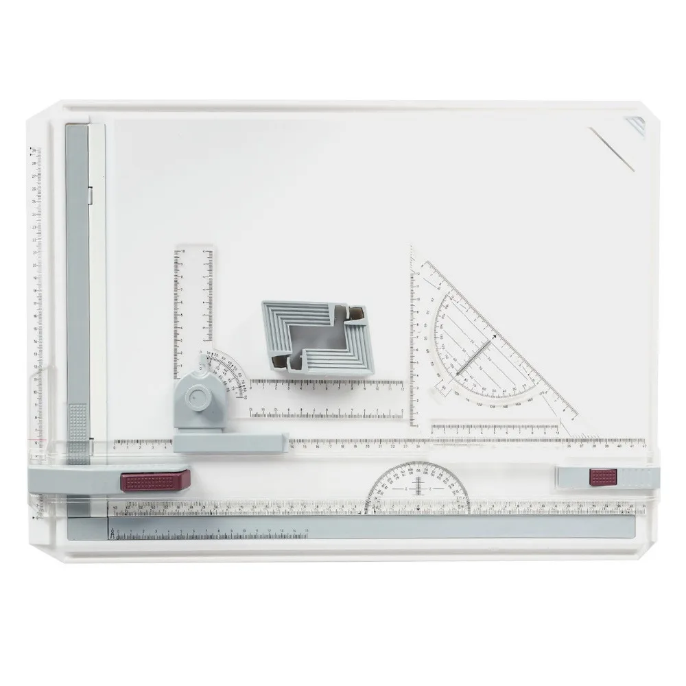 Tablero de dibujo portátil A3, tablero de pintura de borrador con reglas paralelas, Clips de esquina, bloqueo de cabeza, ángulo ajustable,