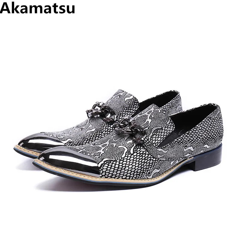 Akamatsu brand zapatos hombre vestir sliver gold round toe dress loafers office formal shoes men slipon oxford italian size47