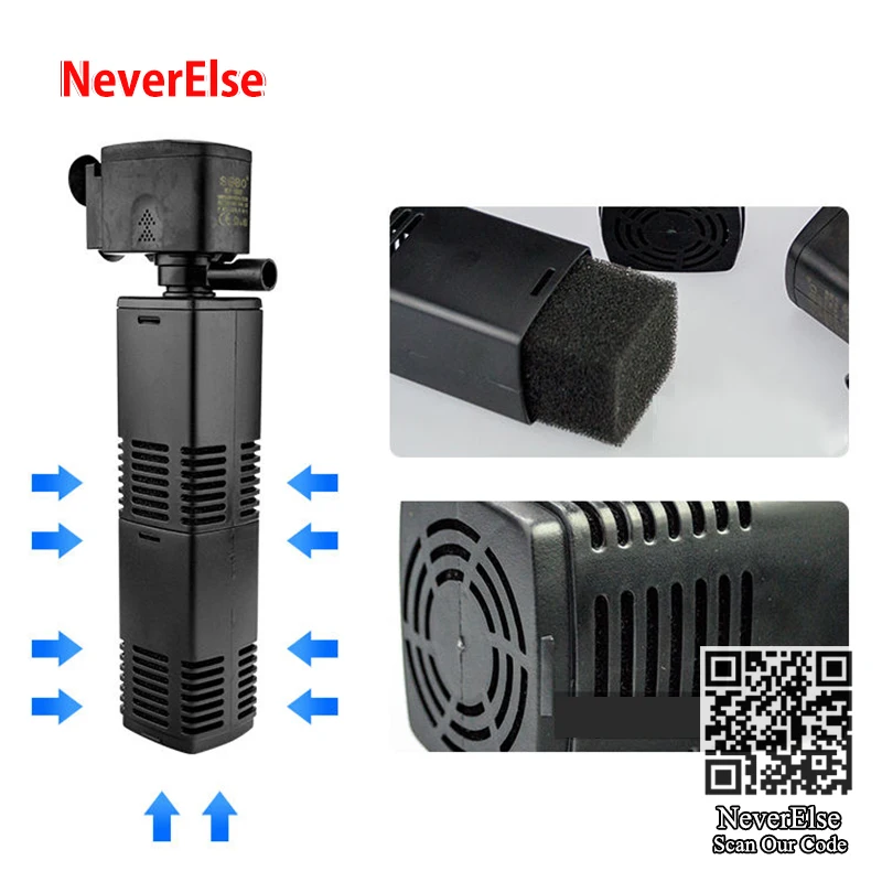 Aquarium Filter 4/6/15/20/25W Submersible Pump with Inner Sponge Filter Water Air Inlet Hose Increase Air Oxygen for Fish Tank