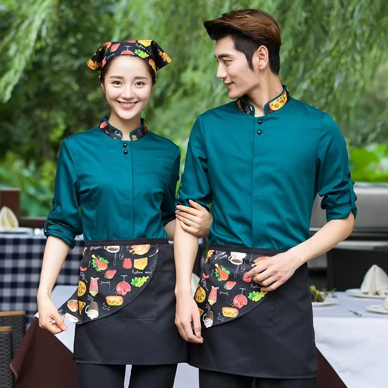 Waitress Work Clothes Hotel Restaurant Women Uniform Hot Pot Cafe Staff Uniforms Long-sleeved Plus Size Waiter Men Shirts H2375