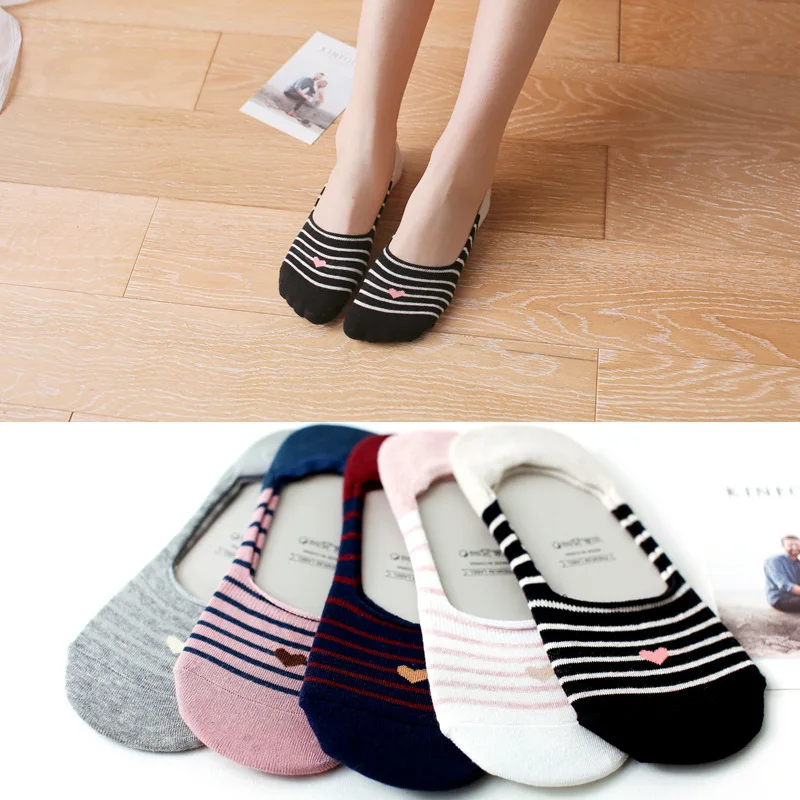 

2018 New Product Woman Socks Spelling Stripe Love Socks Silica Gel Non-slip Boat Socks Low Help Shallow Mouth 1pair=2pcs ws401