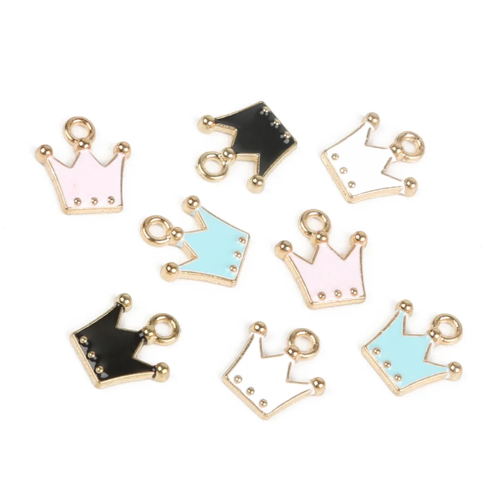 10*11mm 10-12pcs/bag Zinc Alloy Metal Drop Oil Enamel Crown Charms Pendant for DIY Earring Bracelet Necklace Jewelry Making