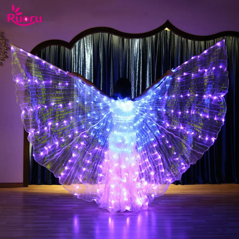 Ruoru 5 Modes Belly Dance LED Isis Wings Colorful Wings Stage Performance Props Led Wings Belly Dancing Accessory with Stick