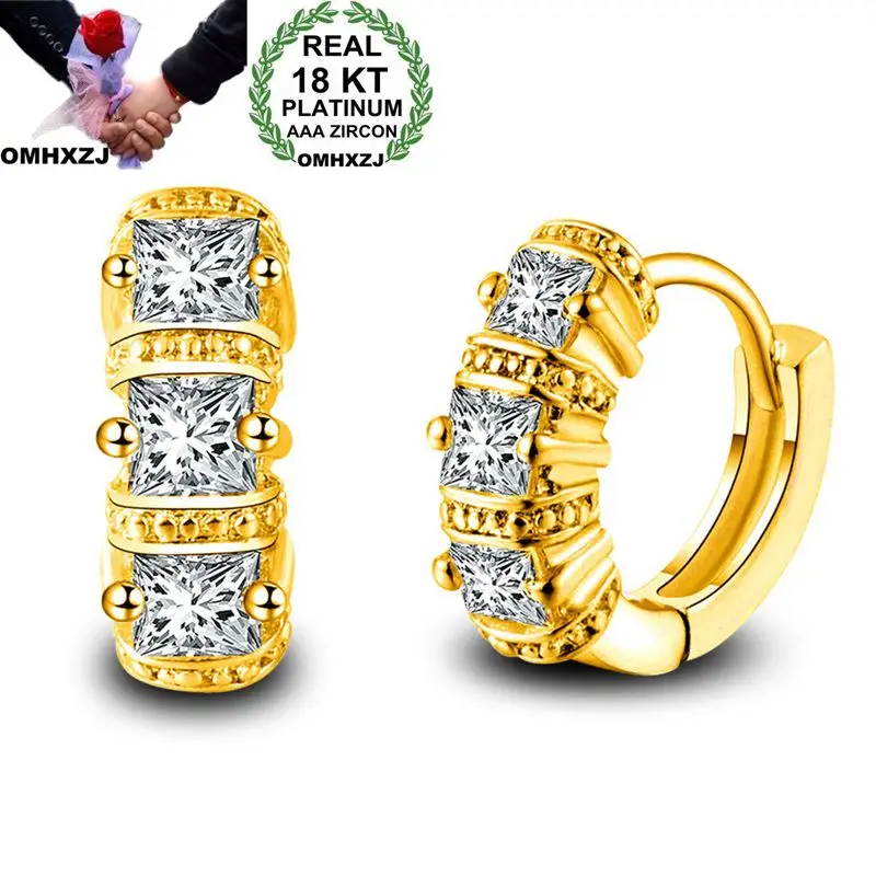

OMHXZJ Wholesale Personality Fashion OL Woman Girl Wedding White Gold Square Zircon 18KT Gold White Gold Hoop Earrings YE454