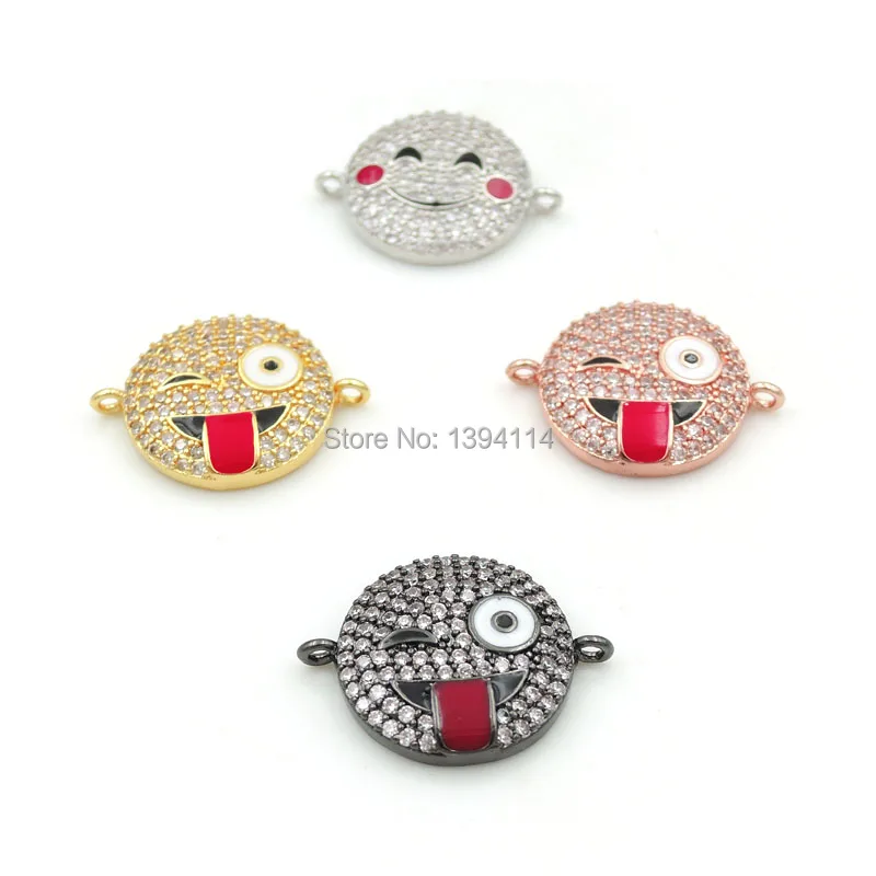 20*16*3mm Micro Pave Clear CZ Mischief Face Round Connector Enamelling Fit For Women As DIY Bracelets Accessory