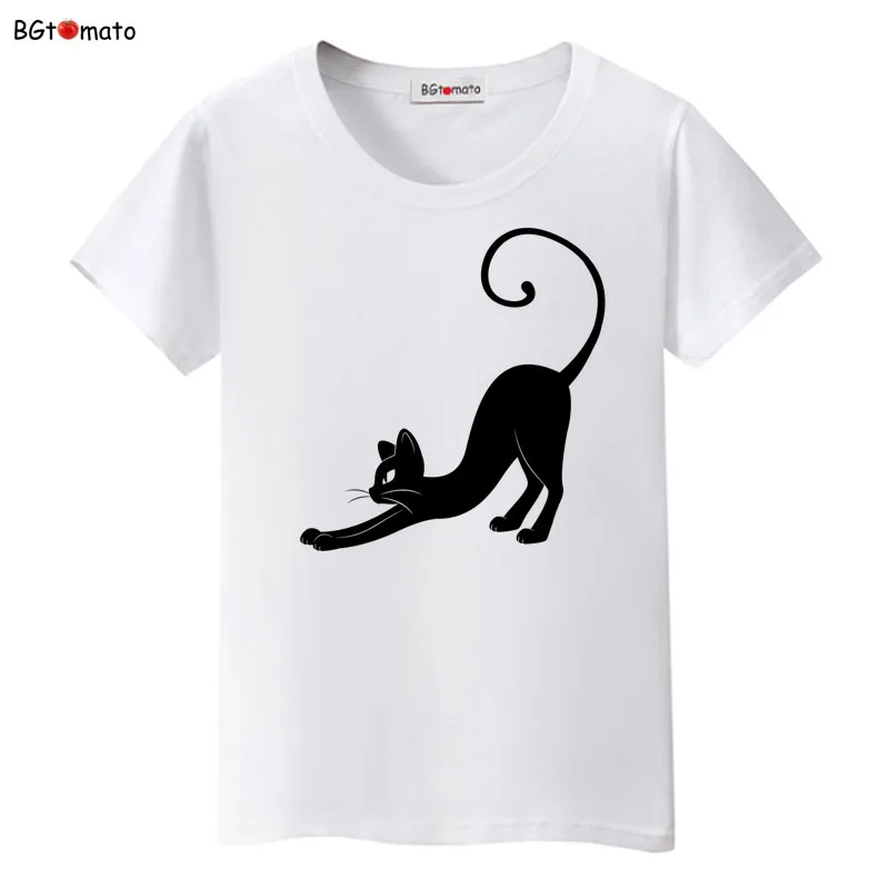 Gentle and graceful black cat T-shirts for women summer cool trend tops Good quality brand tees casual shirts