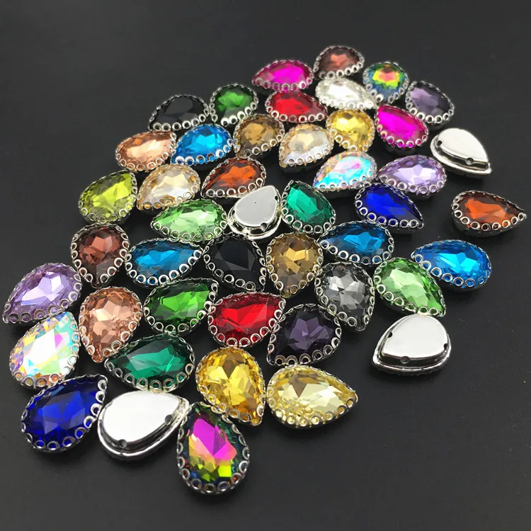 더 많은 색상 10x14,13x18,18x25mm 드롭 유리 크리스탈 실버 레이스 클로 라인 석 diy/의류 accessorie 돌에 바느질