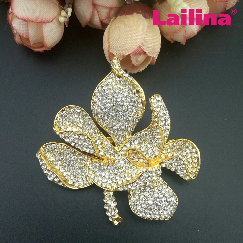 

6pcs Fashion Gold/Silver Plating Crystal Rhinestone Orchid Flower Petal Brooch For Women Garment/Flat back brooch Jewelry