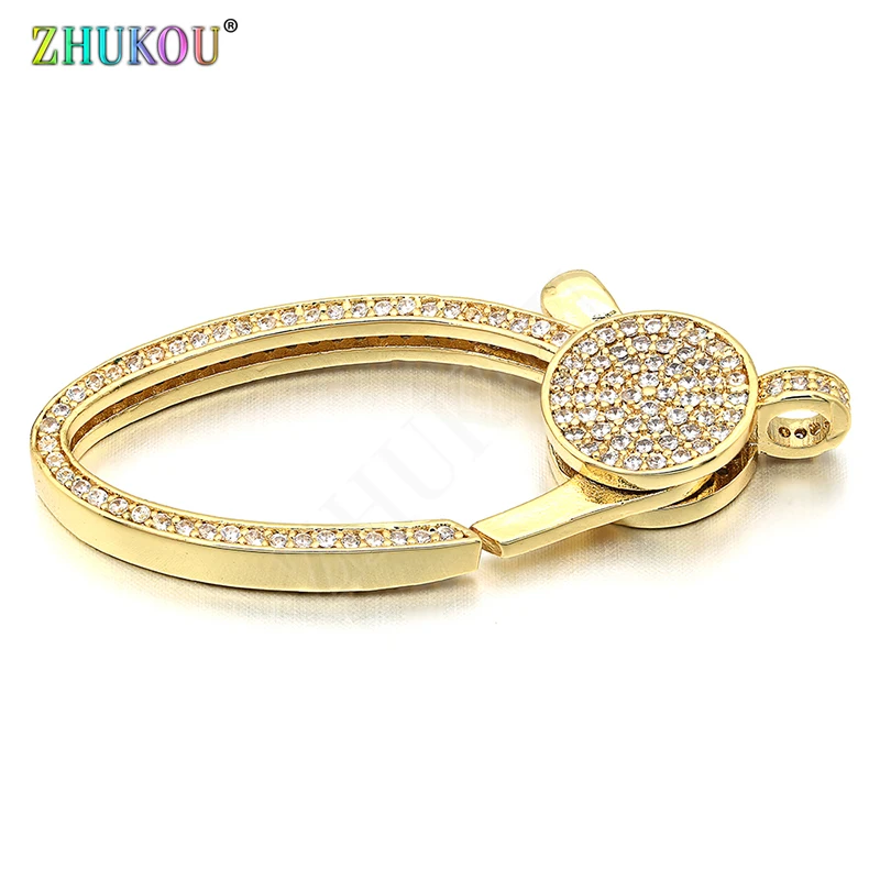 18*44mm Brass Cubic Zirconia Lobster Clasps Hooks for DIY Jewelry Findings, Mixed Color, Hole: 3mm, Model: VK64