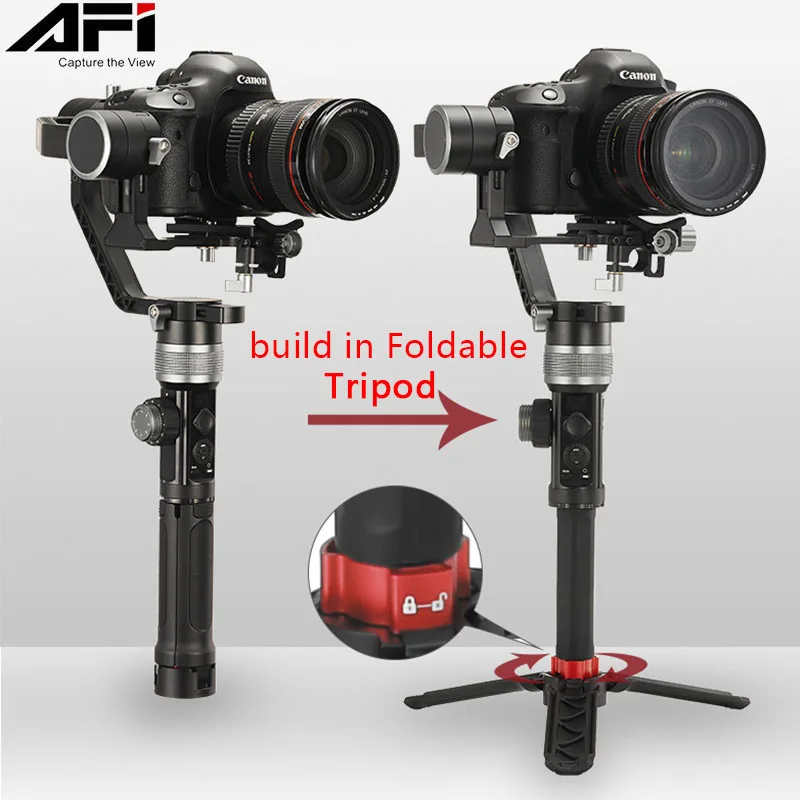 AFI D3 3-Axis Handheld Gimbal Stabilizer Handle Grip with Foldable Mini Tripod for DSLR Camera Sony/Canon with 3.2Kg Load