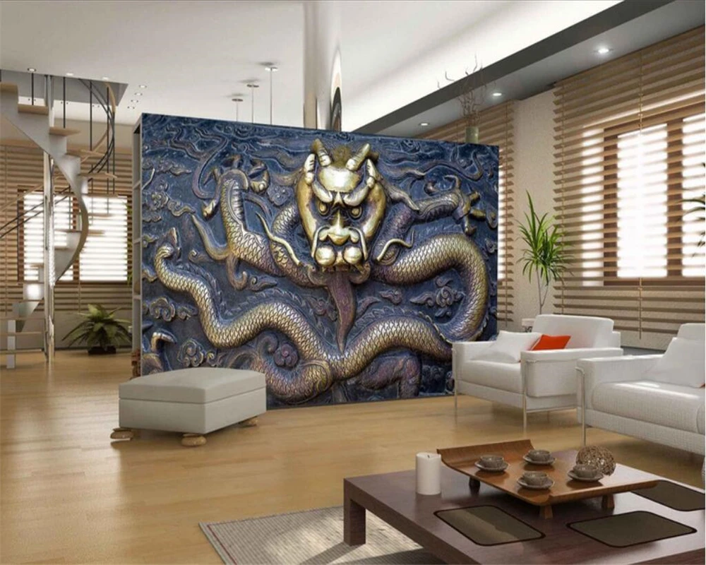 beibehang Custom Wallpaper 3D Large Dragons Relief Mural TV Background Wall Living Room Bedroom Background Mural 3d wallpaper