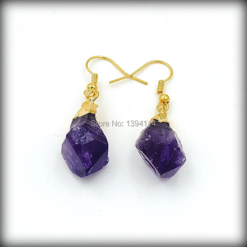 Natural Amethyst Druzy Point Earrings Gold Plated