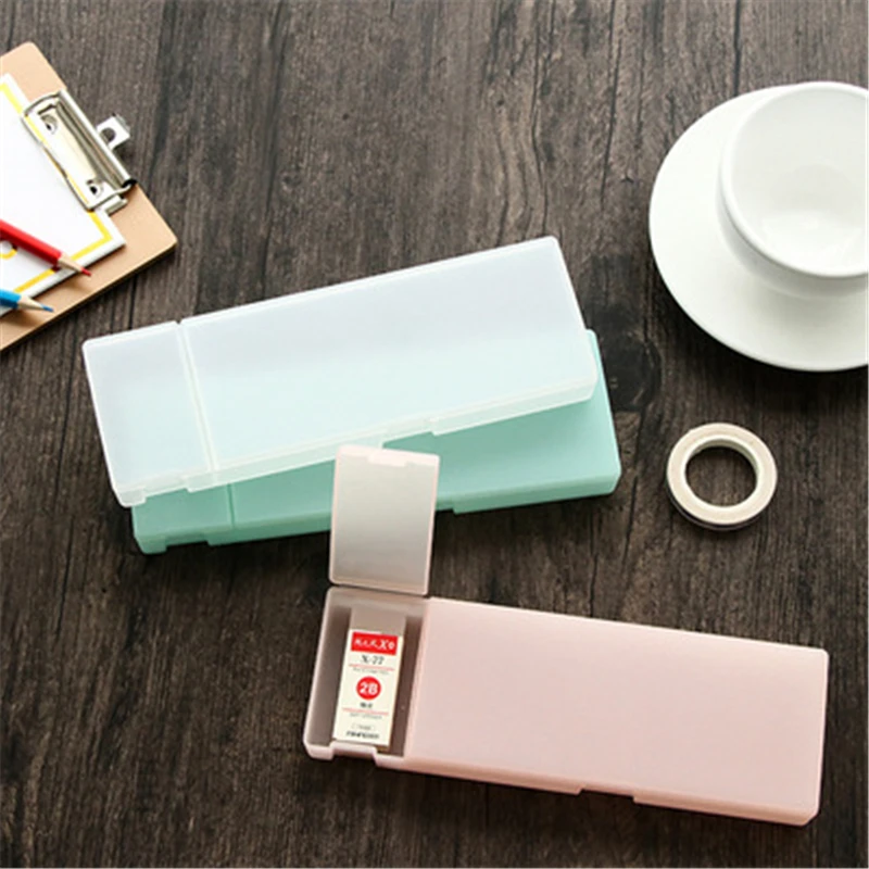 

DL A simple pencil box South Korea stationery multifunctional storage pen stationery box translucent matte creative stationery o