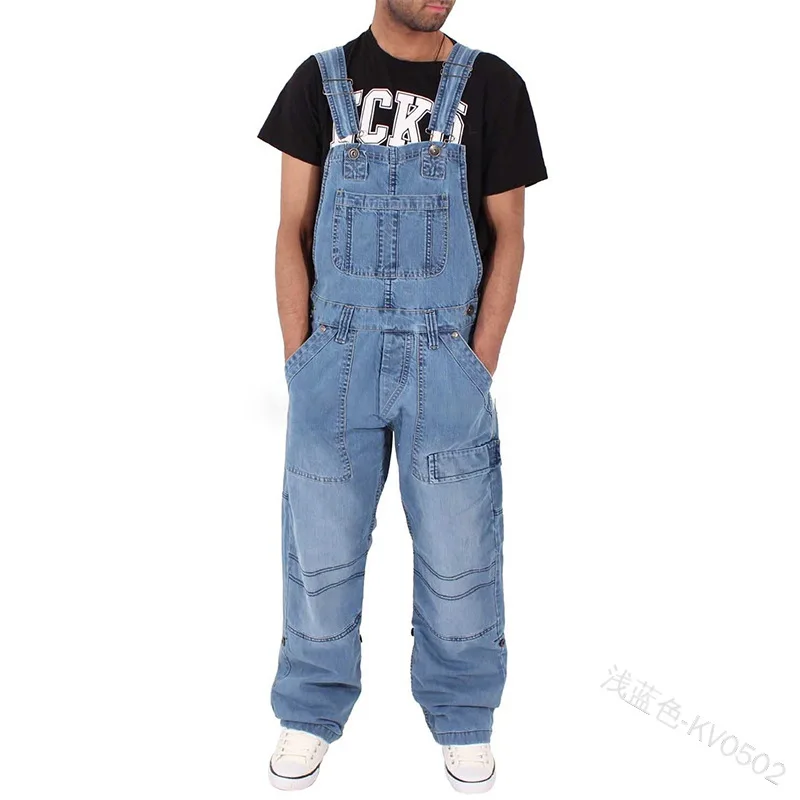 Fahsion Mannen Casual Losse Pocket Overalls Denim Jumpsuits Bib Pants Plus Big Size