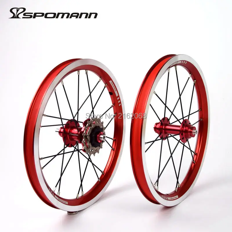 New SPOMANN 14 inch Folding bike alloy V brake BMX bicycle clincher rims wheelset MTB 14er 7 bearing 3 speed freewheel new