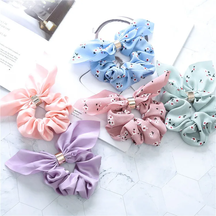 Solid Bunny Rabbit Ears Headbands Elastic Hair Band for Women Turban Head Wrap Bow Knot Metal Wire Scarf Hair Accessories