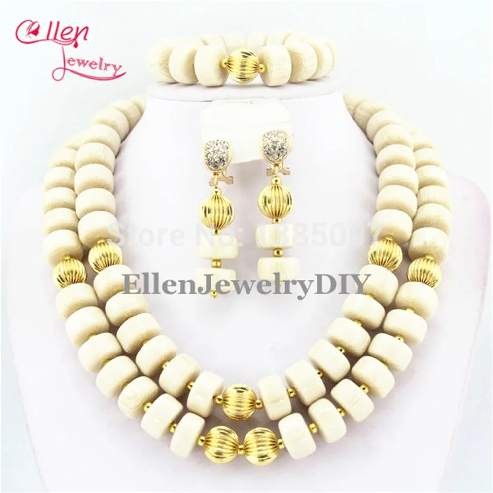 

White African Nigerian Wedding Beads Coral Jewelry Sets African Beads jewelry Sets Coral Necklace Bracelet Earrings TL1714