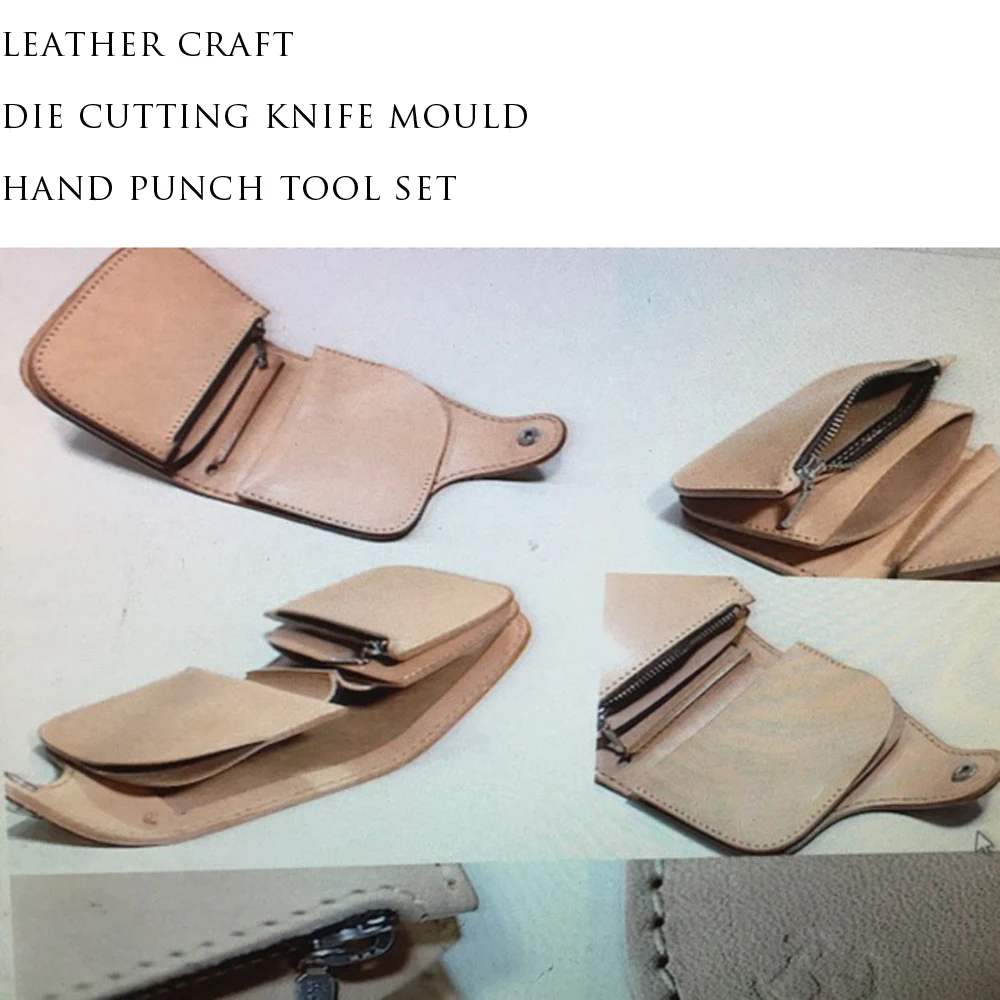 DIY leather craft folded small wallet card holder coin bag die cutting knife mould hand punch tool template set