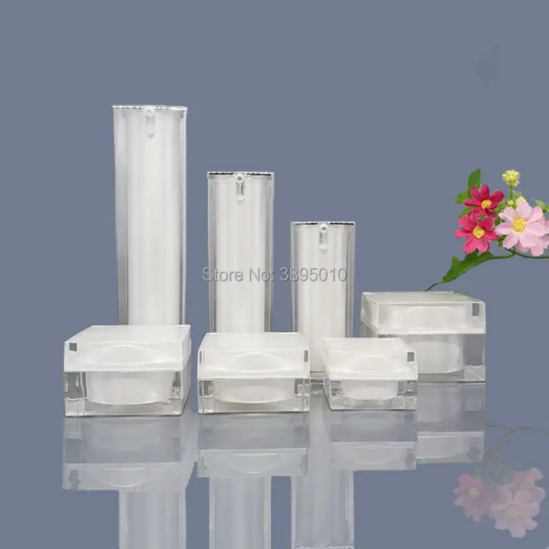 

15g,30g 50g 15ml 30ml 50ml, Pearl White Acrylic Cream Jar Gold Top Empty Cosmetic Container Jar Lotion Pump Bottle F923