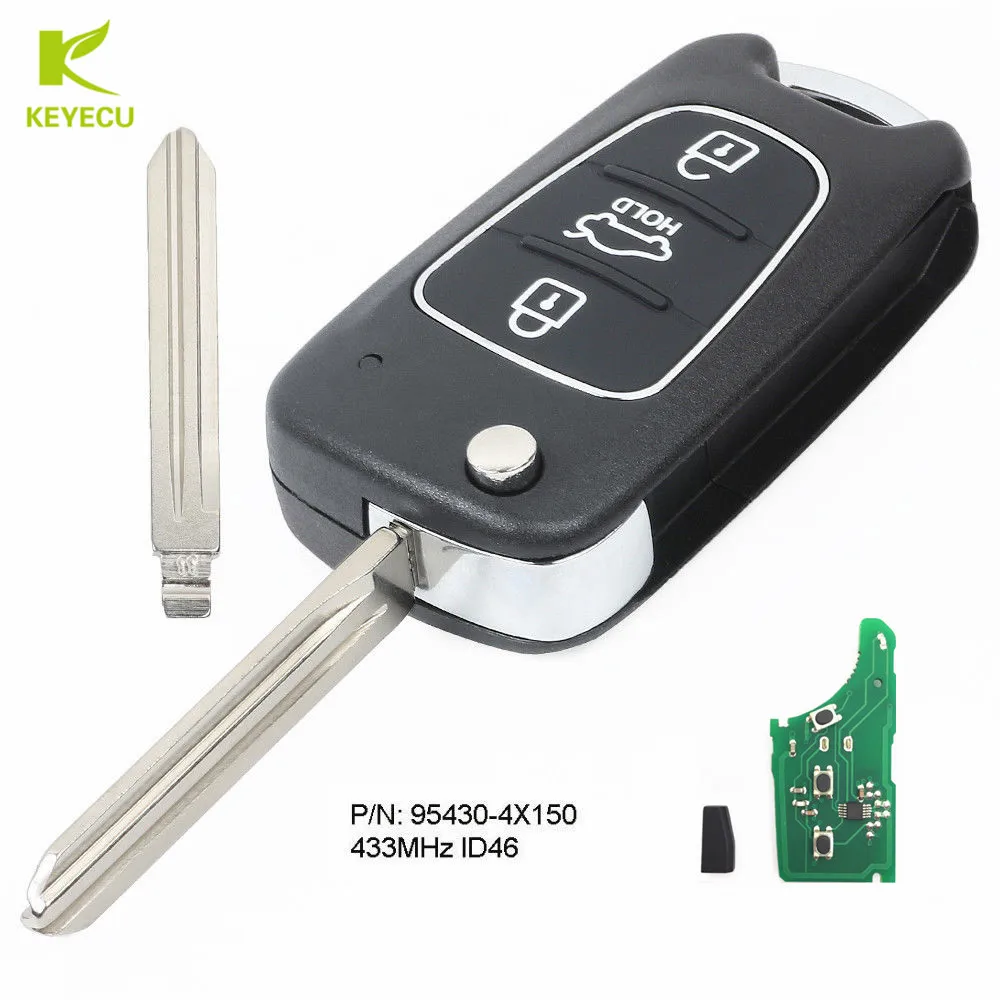 

KEYECU Replacement 3 Button Upgraded Flip Remote Key Fob 433MHz ID46 for Kia K2 2015 P/N: 95430-4X150