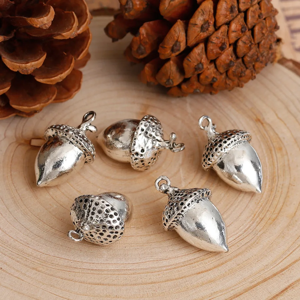 DoreenBeads Zinc Based Alloy 3D Charms Acorn Silver Color Gold 28mm(1 1/8\