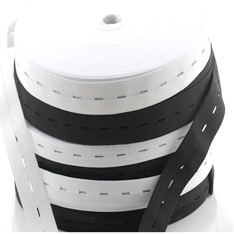 1 Meters 15/20/25MM Button Hole Knit Flat Elastic Bands Ribbon Tape for DIY Garment Sewing Accessories White/Black Wire Webbing