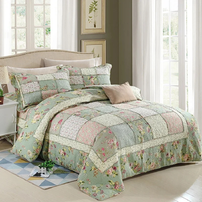 CHAUSUB Cotton Patchwork Quilt Set 4PCS/3pcs Bedspread on the Bed Duvet Cover Quilted Bedding Queen Size Summer Blanket for Bed