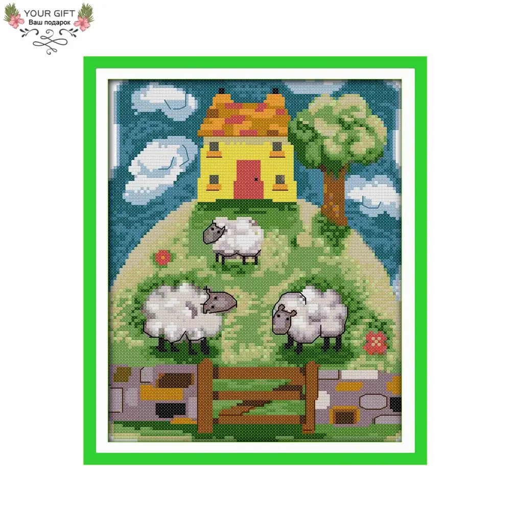 Joy Sunday-Sheep Farm Home Decor, Counted Stamped Fantasy Pasture, Needlepoint Embroidery, Cross Stitch Kits, F547, 14CT, 11CT