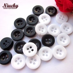 Niucky 9mm - 12mm 4 Holes High Grade White / Black Resin Shirt Buttons for Clothing Basic Resin Sewing Accessories R0201-008wb