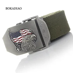 BOKADIAO Men&Women Military Canvas Belt Luxury USA Eagle Metal Buckle Jeans Belt Army Tactical Belt for Men Waistband Strap Male