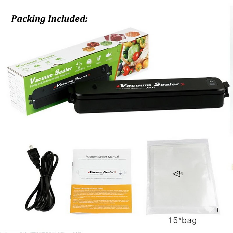 Automatic Vacuum Sealer Machine Food Packing Sealer for Food Preservation, Sous Vide Cook Vacuum Sealer + 15pcs Sealer Bags