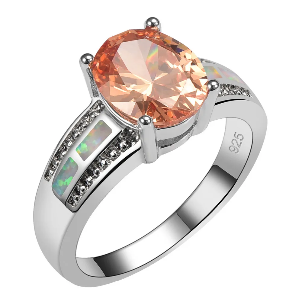 

Morganite With White Fire Opal 925 Sterling Silver Size 6 7 8 9 10 R1467