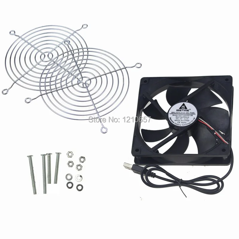 1 Set Gdstime 120mm 12cm 5 inches 5V USB Power Cooling Fan For TV Box Router Cooler + Screw + Grill