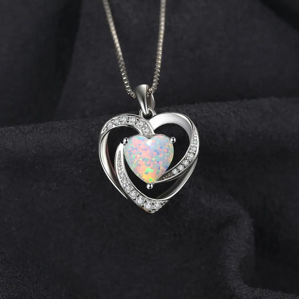 JewelryPalace Heart Love 2.4ct Created Opal 925 Sterling Silver Pendant Necklace for Women No Chain