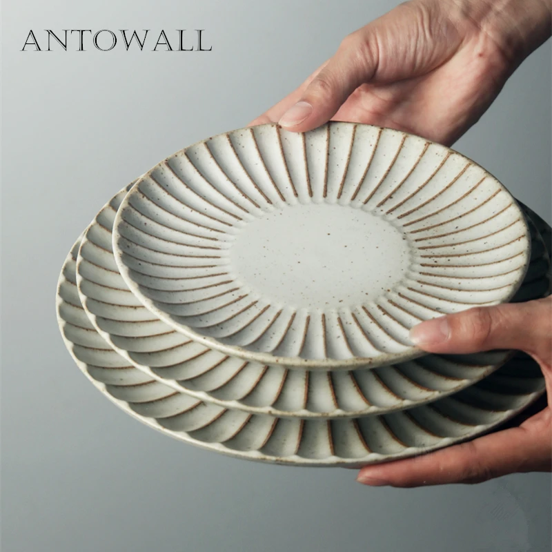 ANTOWALL 1pc Japanese style stoneware tableware home retro ceramic bowl fish plate dinner plate soup noodle salad bowl rice bowl