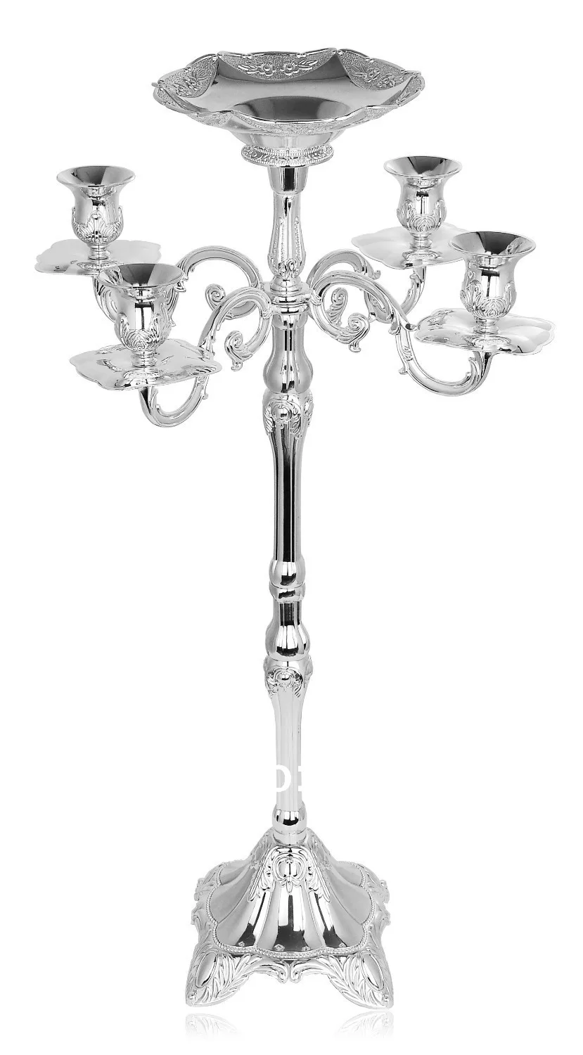 IMUWEN Silver Candelabra 83CM Metal Floor Candle Holders Pure Candlesticks With Flower Bowl