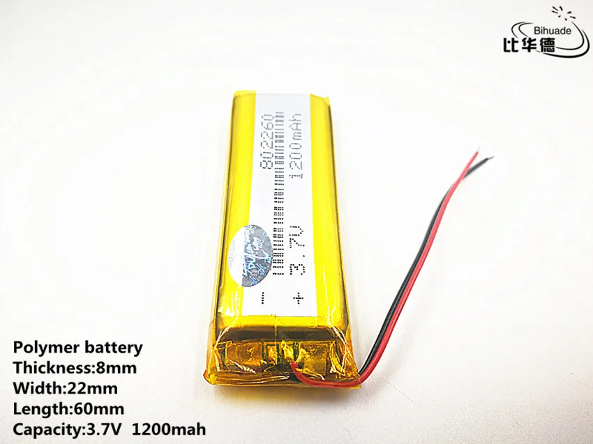 

10pcs/lot Good Qulity 3.7V,1200mAH,802260 Polymer lithium ion / Li-ion battery for TOY,POWER BANK,GPS,mp3,mp4