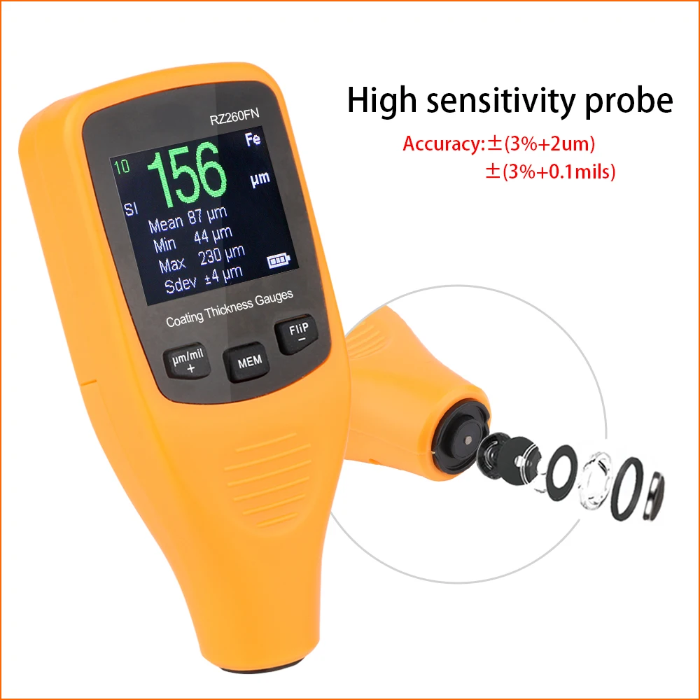 RZ Paint Thickness Gauge Digital Coating Thickness Gauge Meter With Backlight 0~1250 Film Car Paint Tester Thickness Gauge