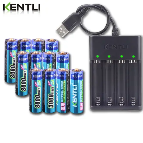 AA 1.5V rechargeable lithium battery with 4-channel charger KENTLI