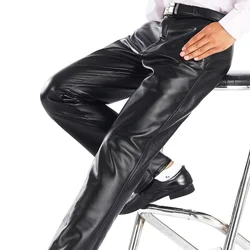 Thoshine Brand Men Leather Pants Working Elastic Lightweight Smart Casual PU Leather Trousers Thin Motor Pants Plus Size