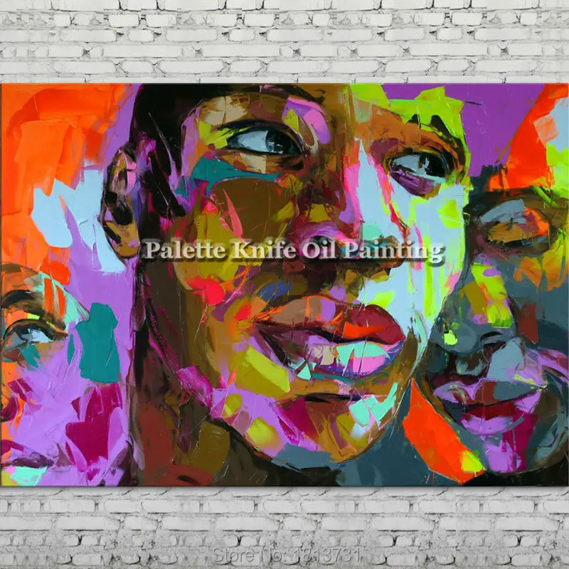 

Palette knife portrait Face Oil painting Character figure canva Hand painted Francoise Nielly wall Art picture for living room41