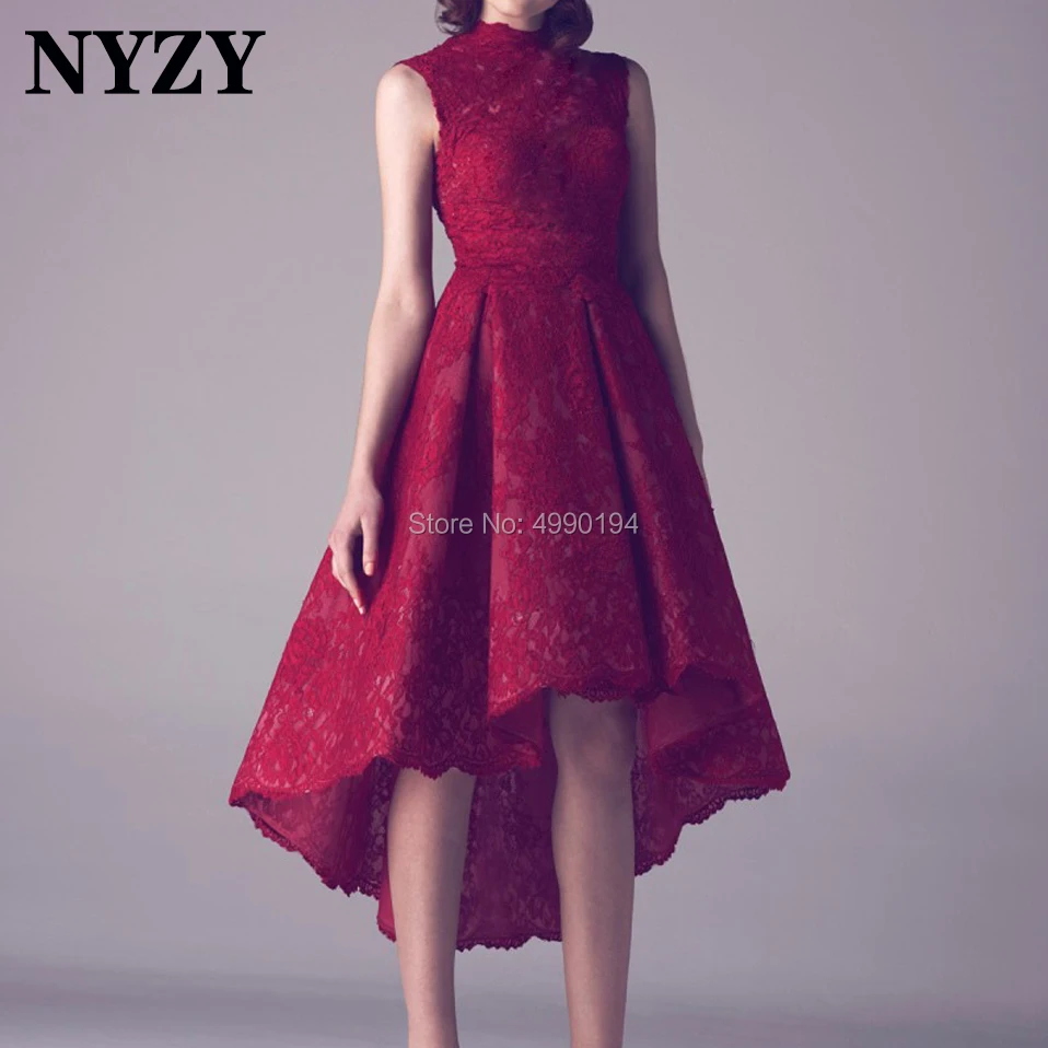 

Elegant Dubai Arabic Evening Dress 2019 NYZY C165 High Low Burgundy Lace Formal Dress Party Gown