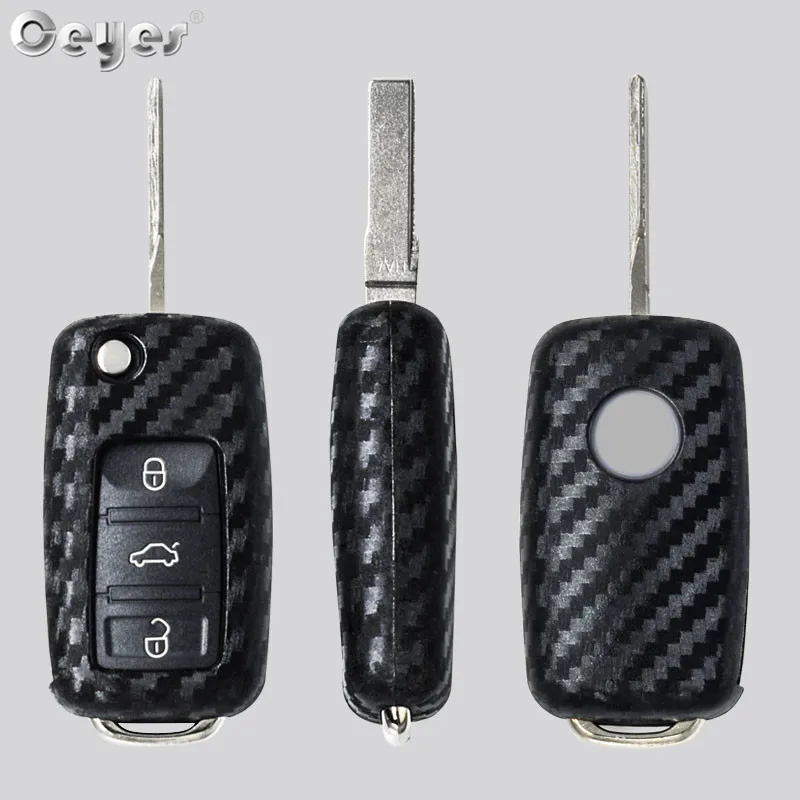 Ceyes Car-Styling Auto Carbon Fiber Key Cover Shell Fob Case For Volkswagen Golf Bora Jetta VW Polo Passat For Skoda Accessories